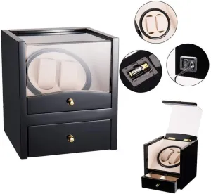Watch Winders Automatic Watch Winder Box Automatic Mechanical Watches Box 2 Wrist Watches   2 Storage Case Drawer Rotating Electric Winding Box