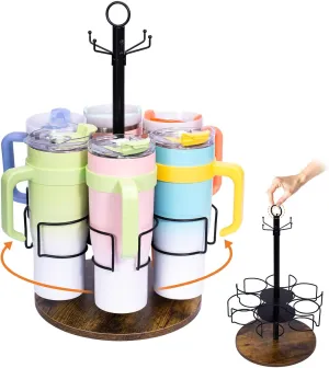 Water Bottle Organizer for Stanley 40oz, Rotating Cup Organizer Holder, Cup Holder Storage Rack Compatible with Stanley, Easy to Install, Vintage Brown