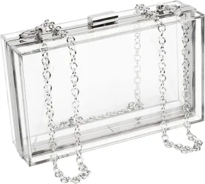 WEDDINGHELPER Transparent Clear Acrylic Square jelly Evening Bag for Women,Fashion Lovely Shoulder Bag for Dinner Party Travel (CLEAR&Sliver1)