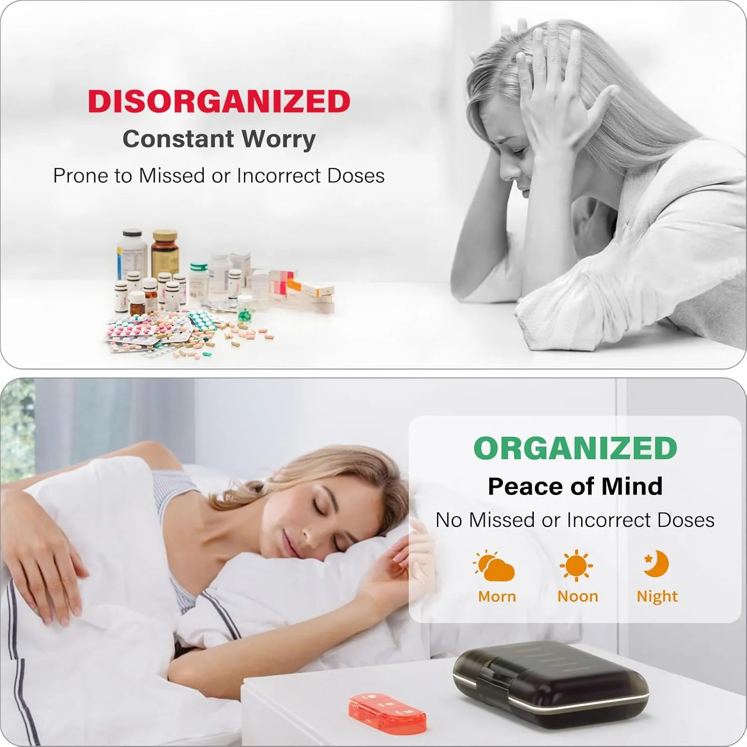 Weekly Pill Organizer 3X a Day, 7 Day Pill Box 3 Times, Portable for Travel Pill Case for Pills/Vitamin/Fish Oil/Medication/Supplements (3x7 Black Rainbow)