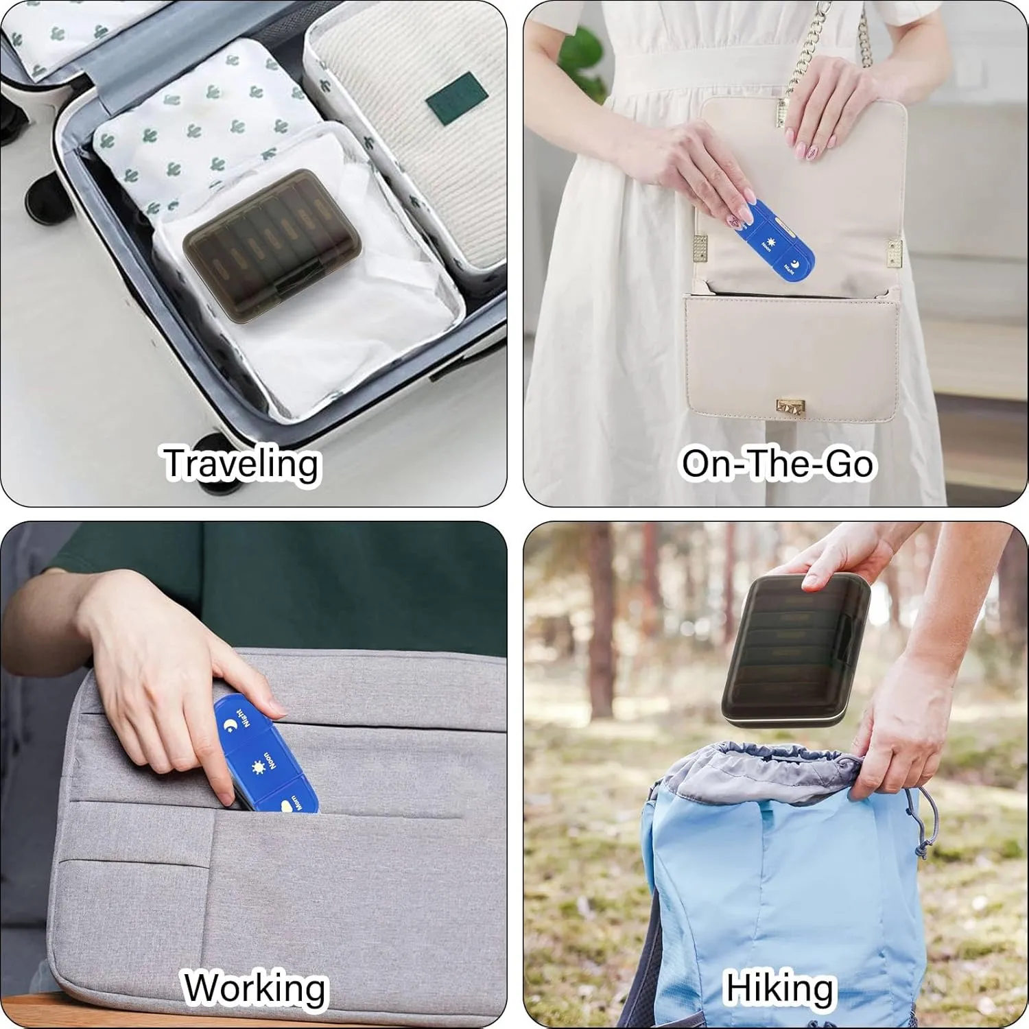 Weekly Pill Organizer 3X a Day, 7 Day Pill Box 3 Times, Portable for Travel Pill Case for Pills/Vitamin/Fish Oil/Medication/Supplements (3x7 Black Rainbow)