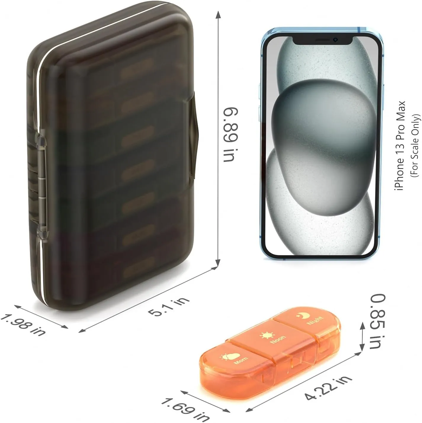 Weekly Pill Organizer 3X a Day, 7 Day Pill Box 3 Times, Portable for Travel Pill Case for Pills/Vitamin/Fish Oil/Medication/Supplements (3x7 Black Rainbow)