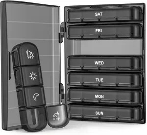 Weekly Pill Organizer 4 Times a Day with 7 Daily Large Pill Box Cases