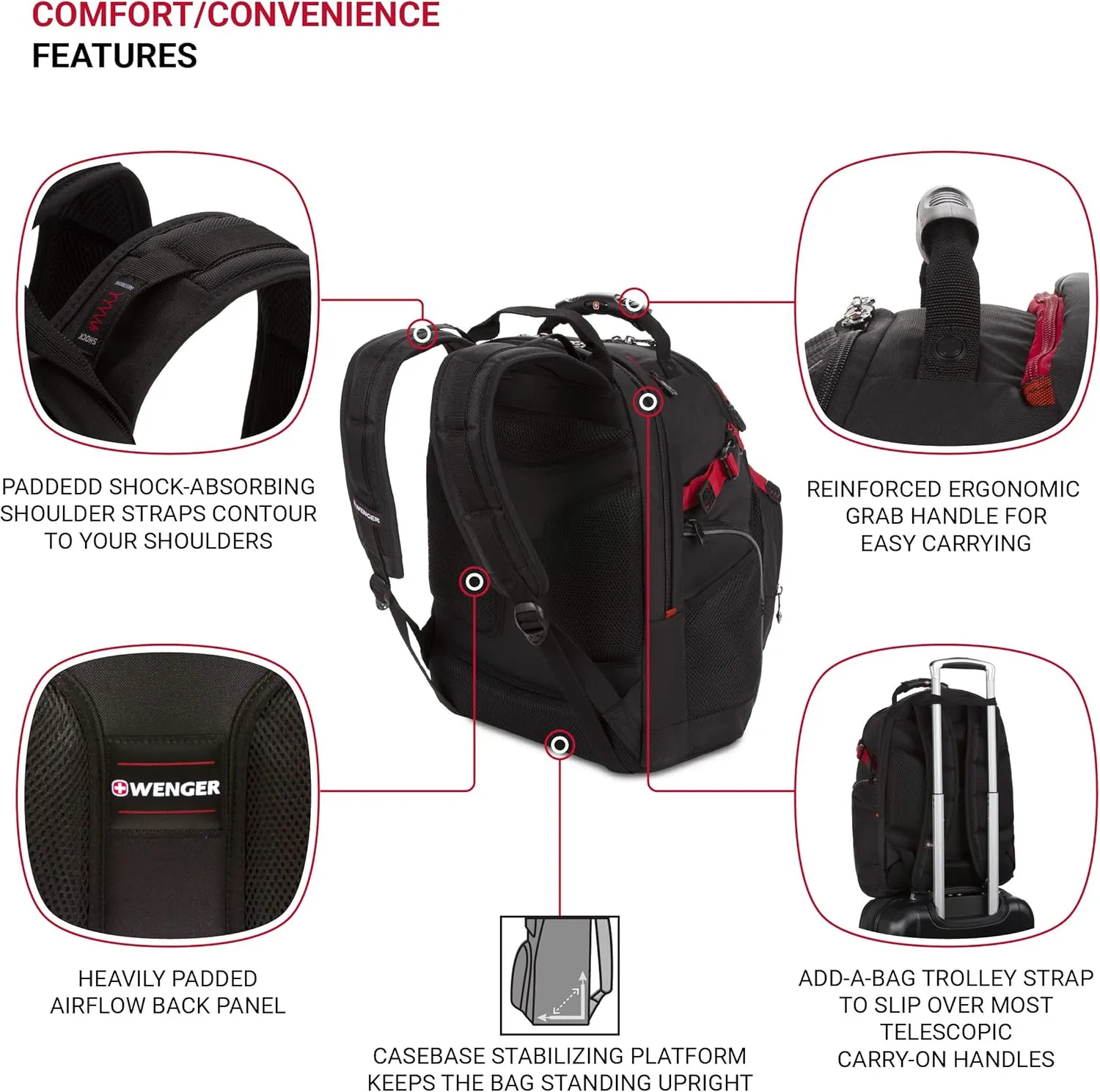 Wenger Maxxum Laptop Backpack, Fits 16 Inch Laptop, Men's and Women's, Black/Red