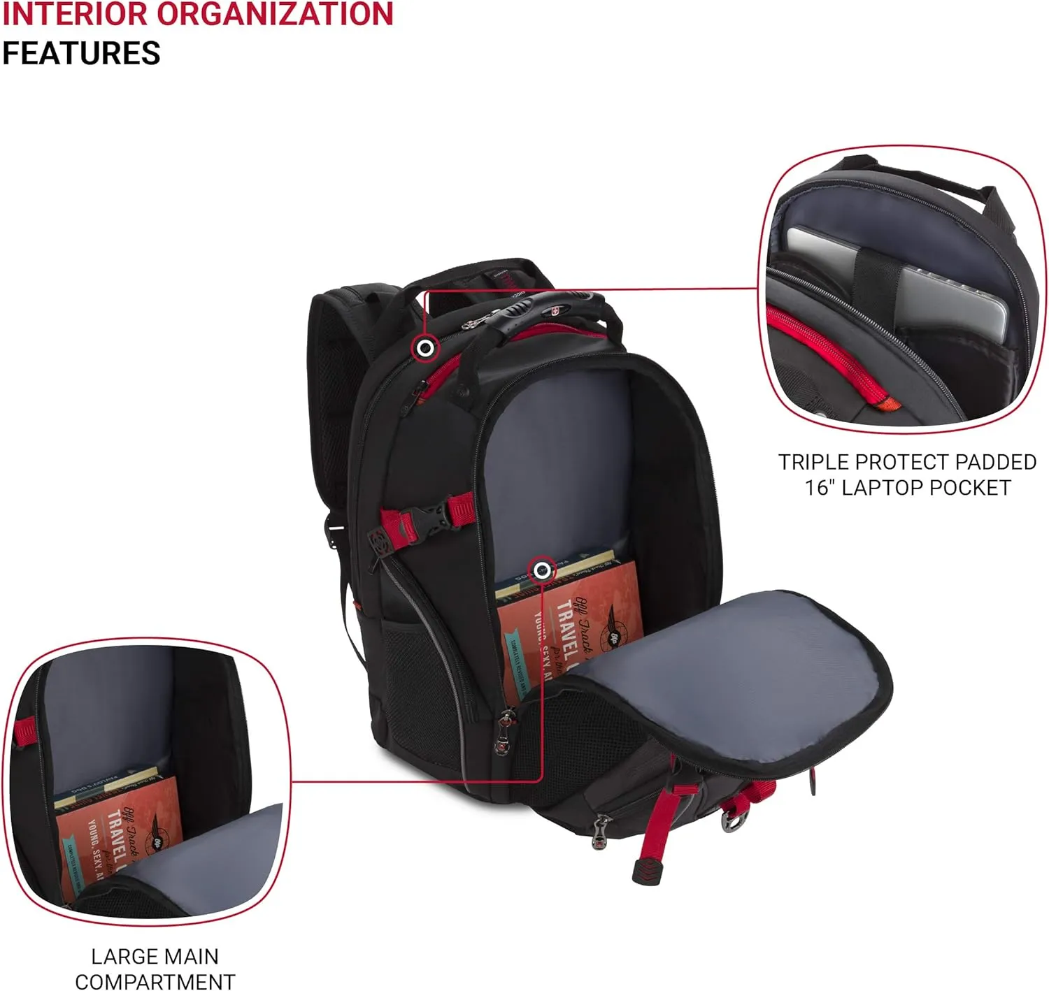 Wenger Maxxum Laptop Backpack, Fits 16 Inch Laptop, Men's and Women's, Black/Red