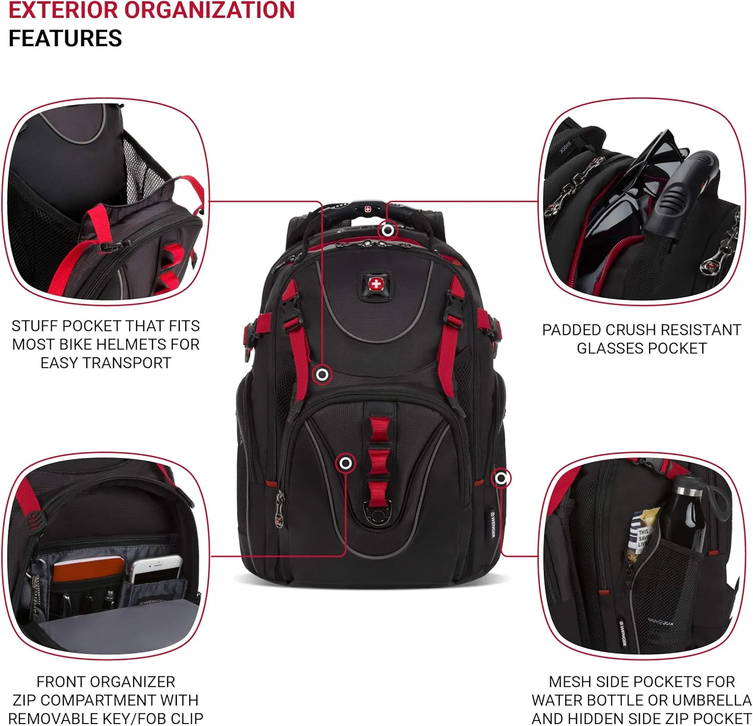 Wenger Maxxum Laptop Backpack, Fits 16 Inch Laptop, Men's and Women's, Black/Red