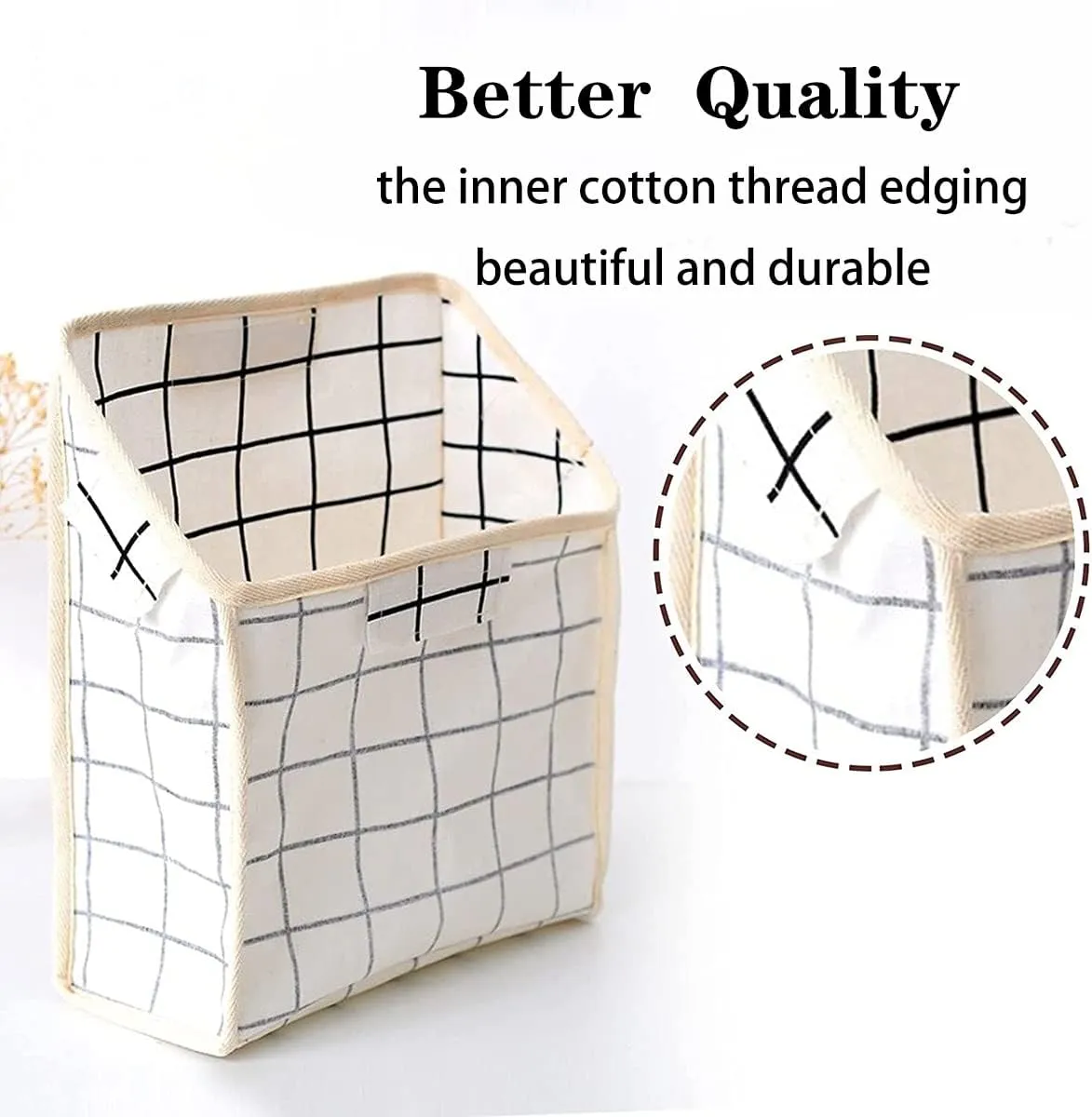 White Grid Hanging Storage Basket Bag Cotton Linen Family Organizer Over The Door Organizer Storage Shelves with Hook Pockets Wall Hanging Storage Caddy Bag for Bathroom Bedroom Kitchen -2 Pack