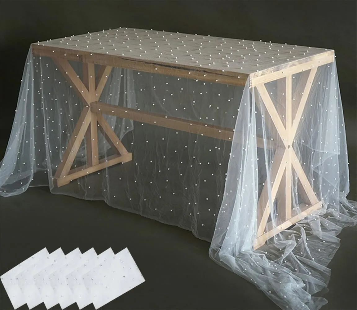White Pearl Tablecloths Bulk Sheer Tulle Table Cloth Cover for Event Decorations Arch Dessert Soft Chiffon Fabric 6 Pieces 10 ft Tablecloth Veil for Wedding Denim Bachelorette Birthday Party