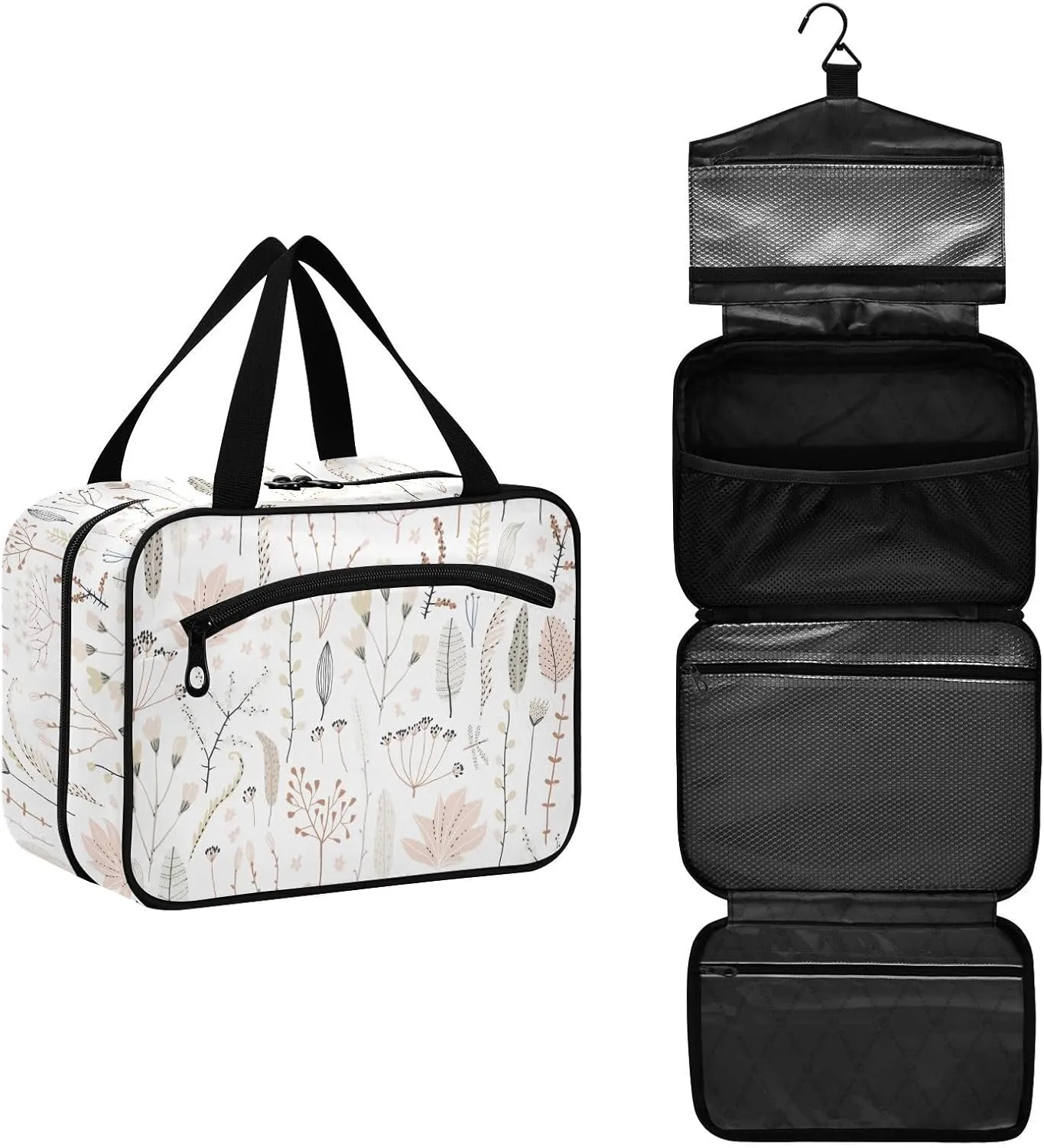 Wildflowers Twigs Travel Toiletry Bag for Women Men, Hanging Organizer Makeup Bag, Roll up Waterproof Travel Essentials