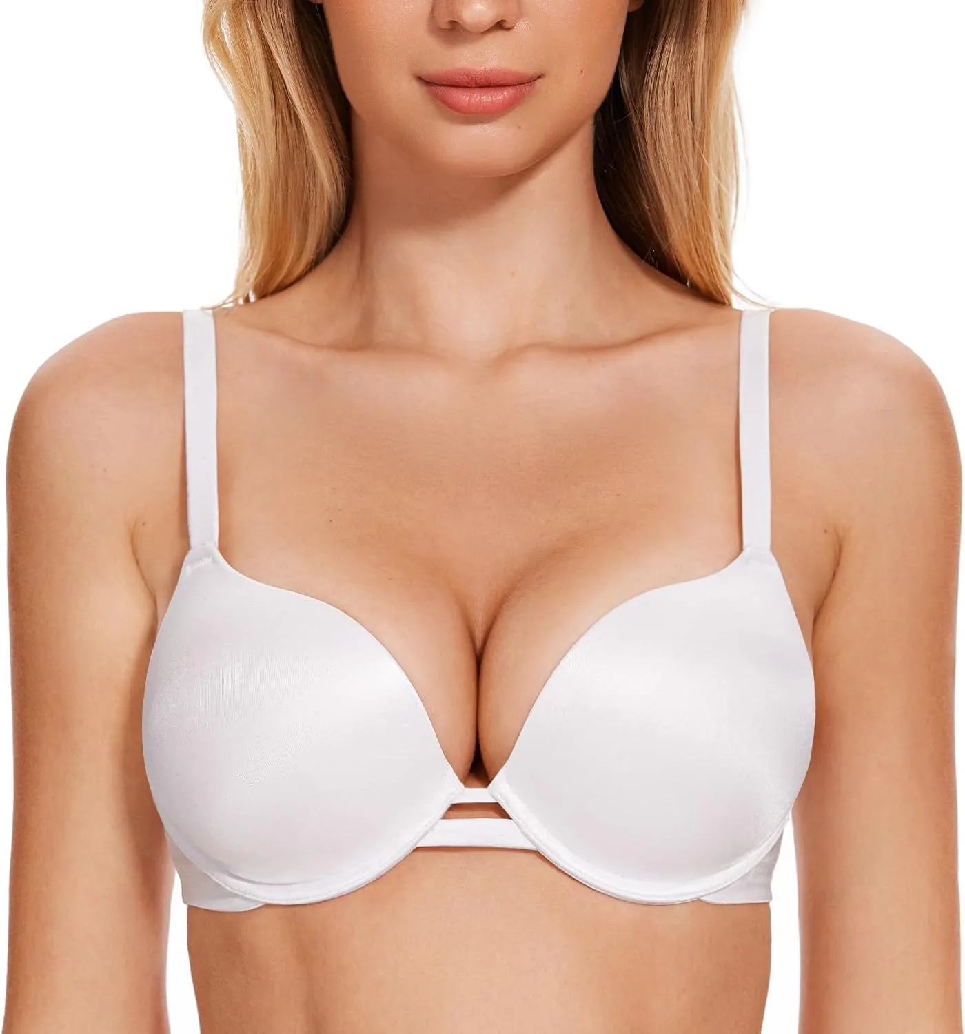 Wingslove Women's Push Up Everyday Basic Comfort Lightly Padded Underwire Plunge T-Shirt Bra Lift Up