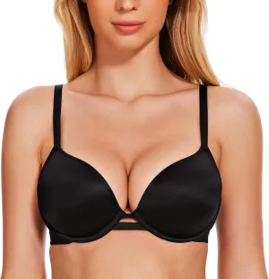 Wingslove Women's Push Up Everyday Basic Comfort Lightly Padded Underwire Plunge T-Shirt Bra Lift Up