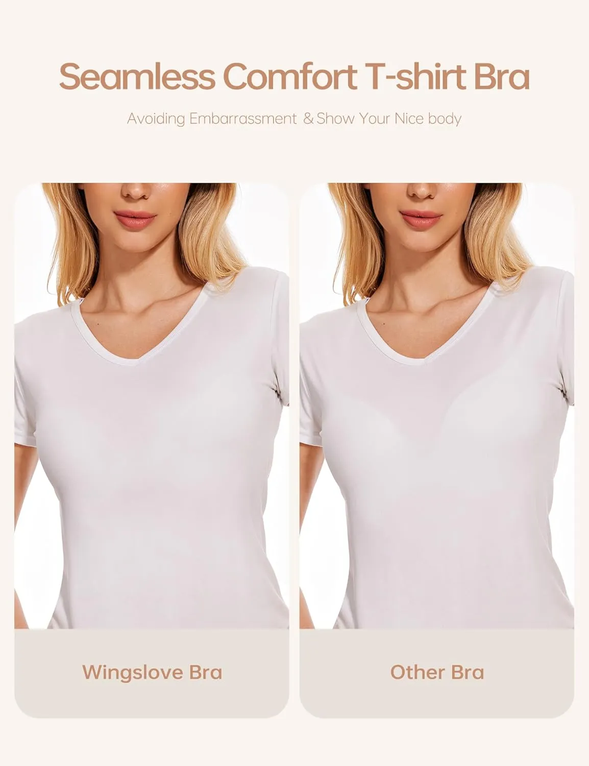 Wingslove Women's Push Up Everyday Basic Comfort Lightly Padded Underwire Plunge T-Shirt Bra Lift Up