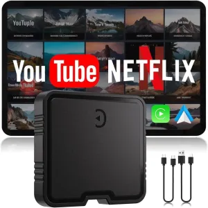 Wireless Carplay Adapter for iPhone with Netflix YouTube TF Card,Wireless AI Box Carplay Adapter & Android Auto Dongle Easy to Setup,Video Box Convert Wried to CarPlay Stream to Your Car