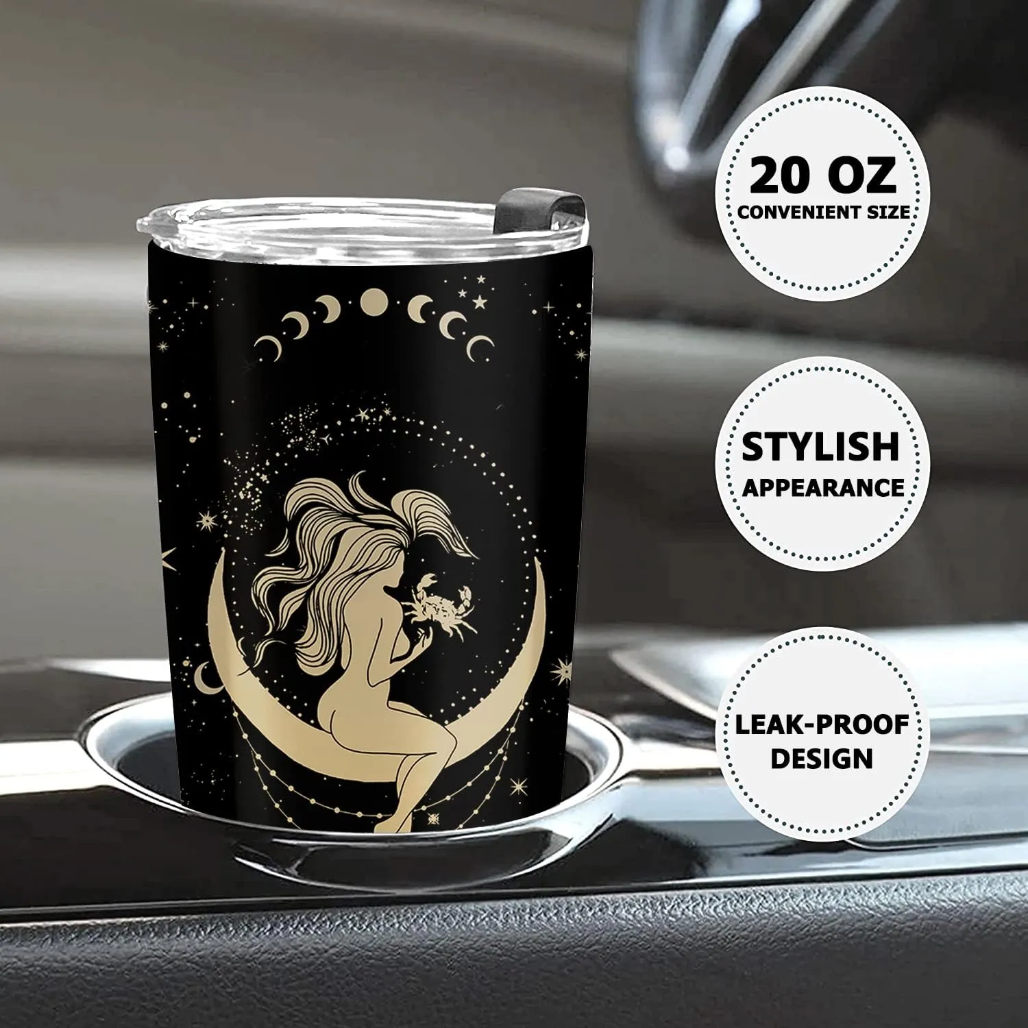 Witchy Gothic Gifts' Zodiac Astrology Cup - 20 OZ Stainless Steel Insulated Constellation Tumbler for Cancer Women