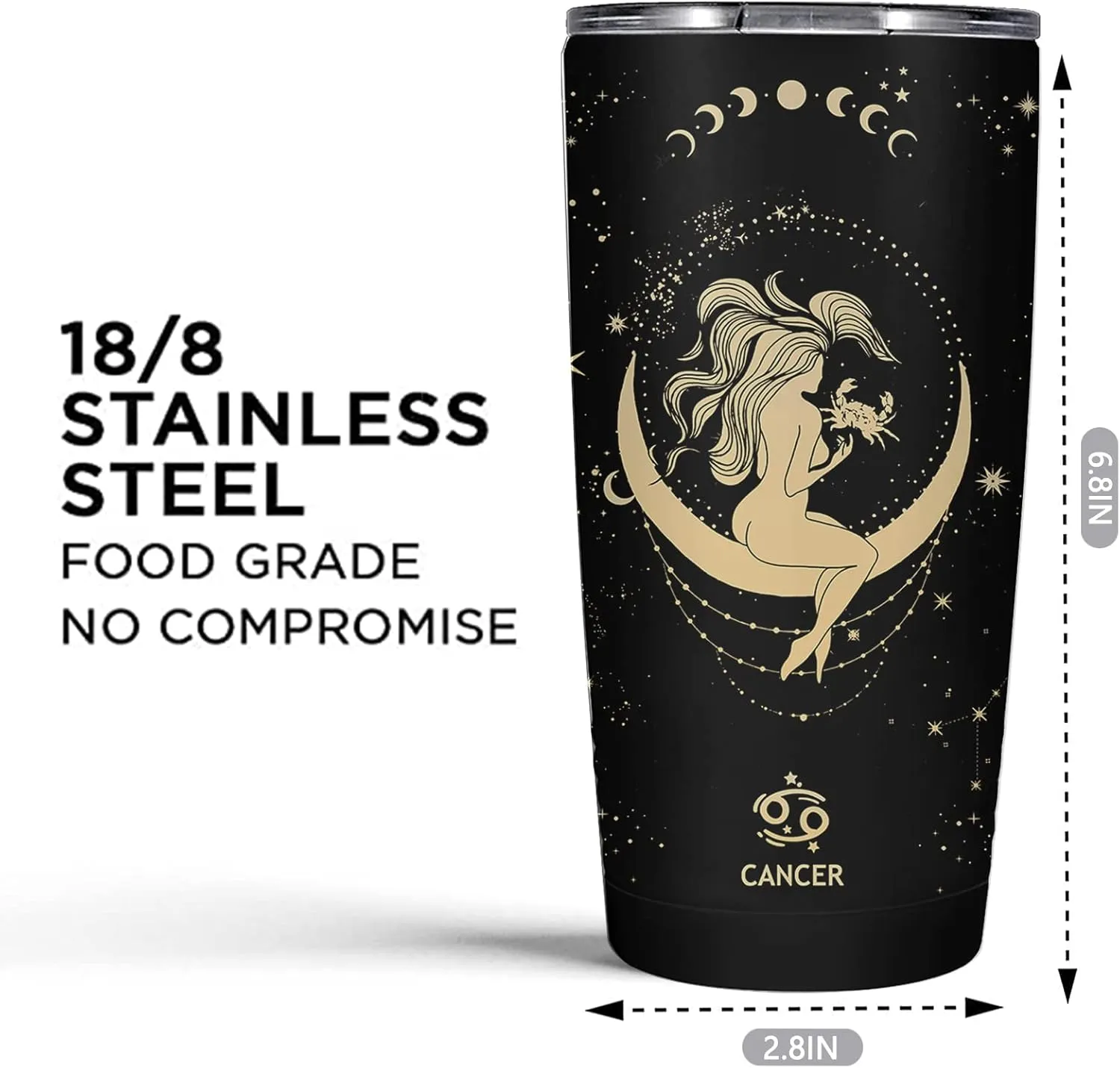 Witchy Gothic Gifts' Zodiac Astrology Cup - 20 OZ Stainless Steel Insulated Constellation Tumbler for Cancer Women