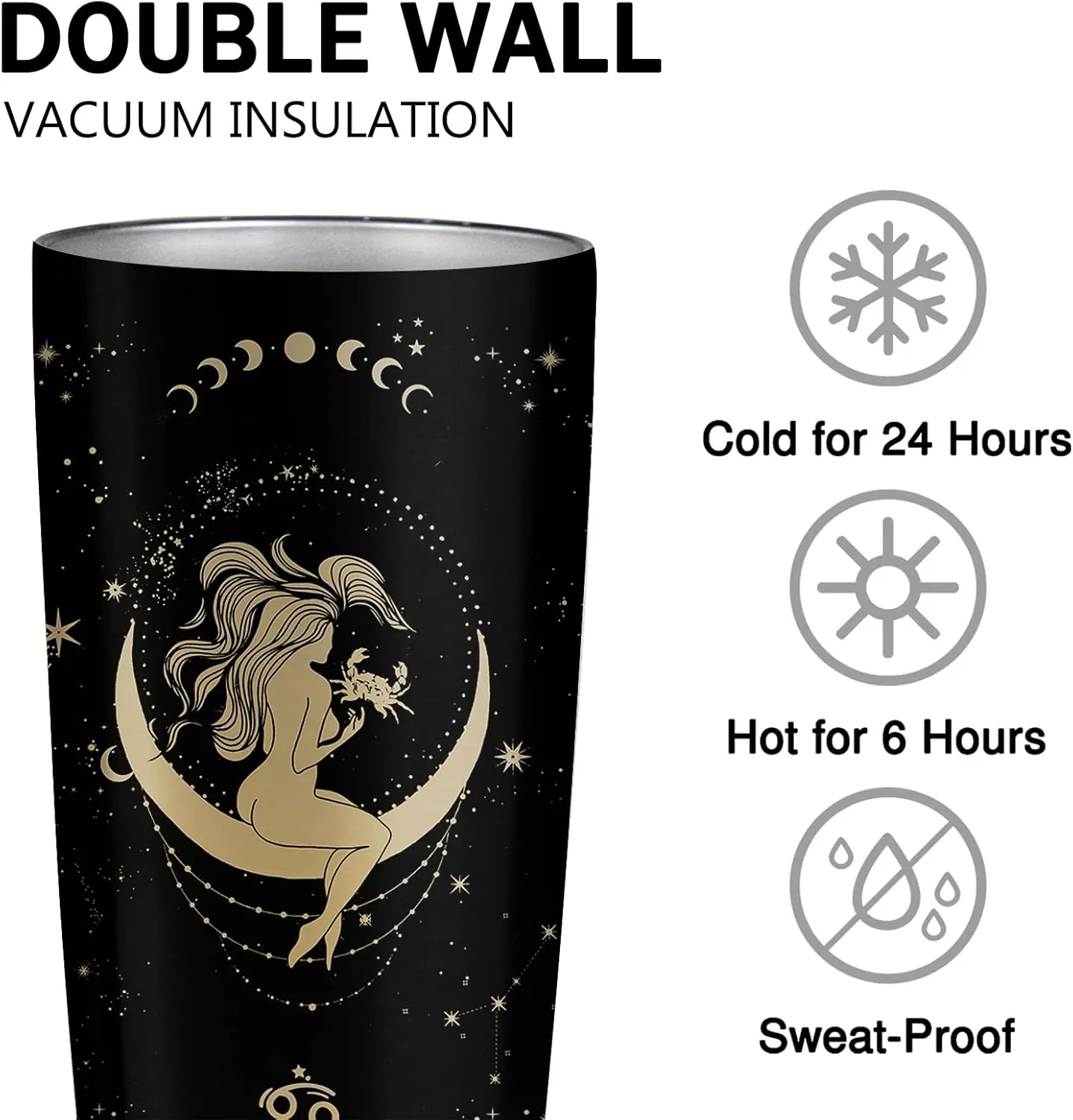Witchy Gothic Gifts' Zodiac Astrology Cup - 20 OZ Stainless Steel Insulated Constellation Tumbler for Cancer Women