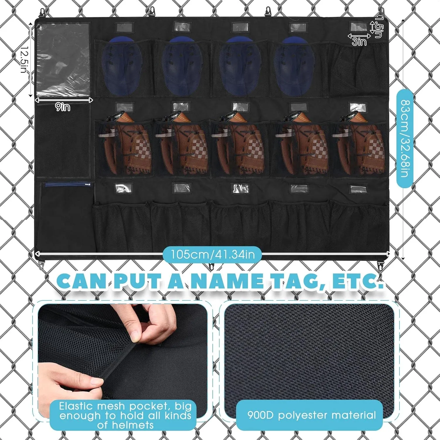 Woanger 15 Player Dugout Organizer and 12 Hanging Bat Bag Caddy Hanging Baseball Helmet Bag Baseball Bat Holder with Black and Blue Dry Erase Marker to Organize Equipment Gloves Balls