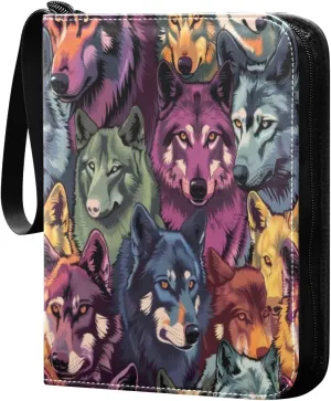 Wolves Colorful Card Binder 4-Pocket, 400 Pockets Card Holder with 50 Removable Sleeves and Zipper for Games Baseball Football Sports Card