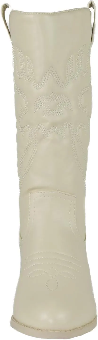 Women Cowgirl Cowboy Stitched Mid Calf Forever Boots Pointy Toe Western