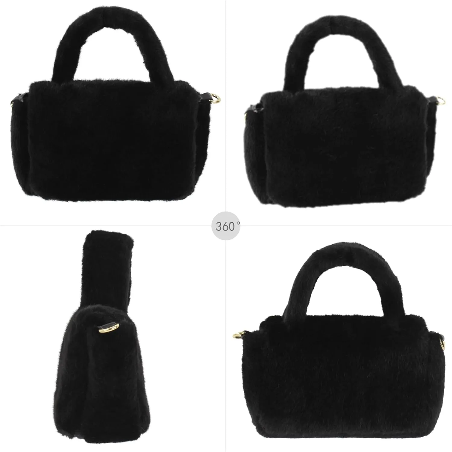 Women Faux Fur Winter Fashion Shoulder Bag Barrel Shape Drawstring Satchel Purse