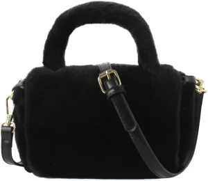 Women Faux Fur Winter Fashion Shoulder Bag Barrel Shape Drawstring Satchel Purse