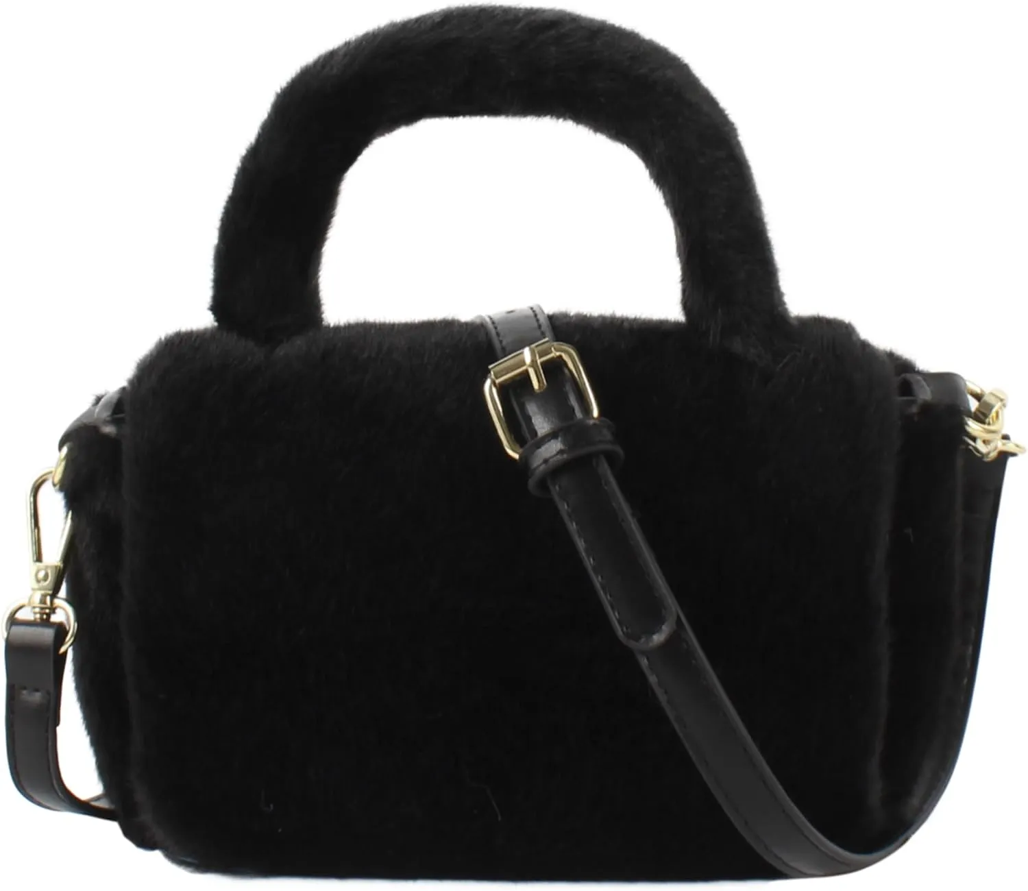 Women Faux Fur Winter Fashion Shoulder Bag Barrel Shape Drawstring Satchel Purse