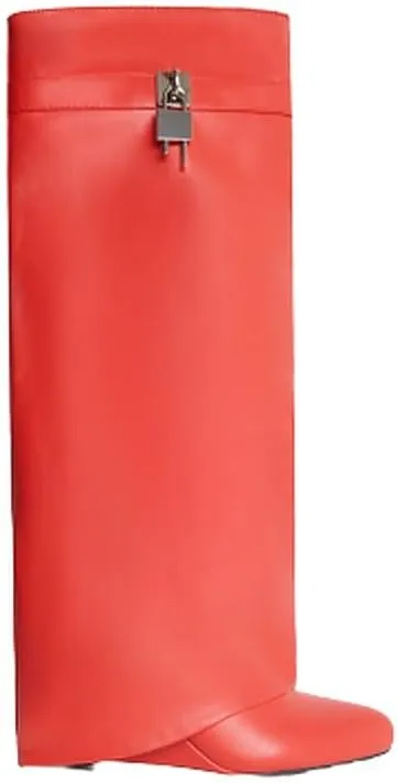 Women Fold Over Wedge Boots Padlock Knee High Fashion Pull On Boots