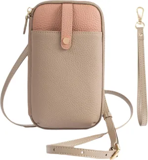 Women Genuine Leather Color Block phone Crossbody, Small Shoulder Wallet Bag Card Slot, Adjustable Strap Wristlet