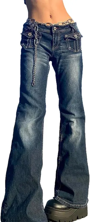 Women High Waisted Pants Wide Leg Denim Jeans Straight Casual Loose Baggy Trousers Vintage Y2K E-Girl Streetwear