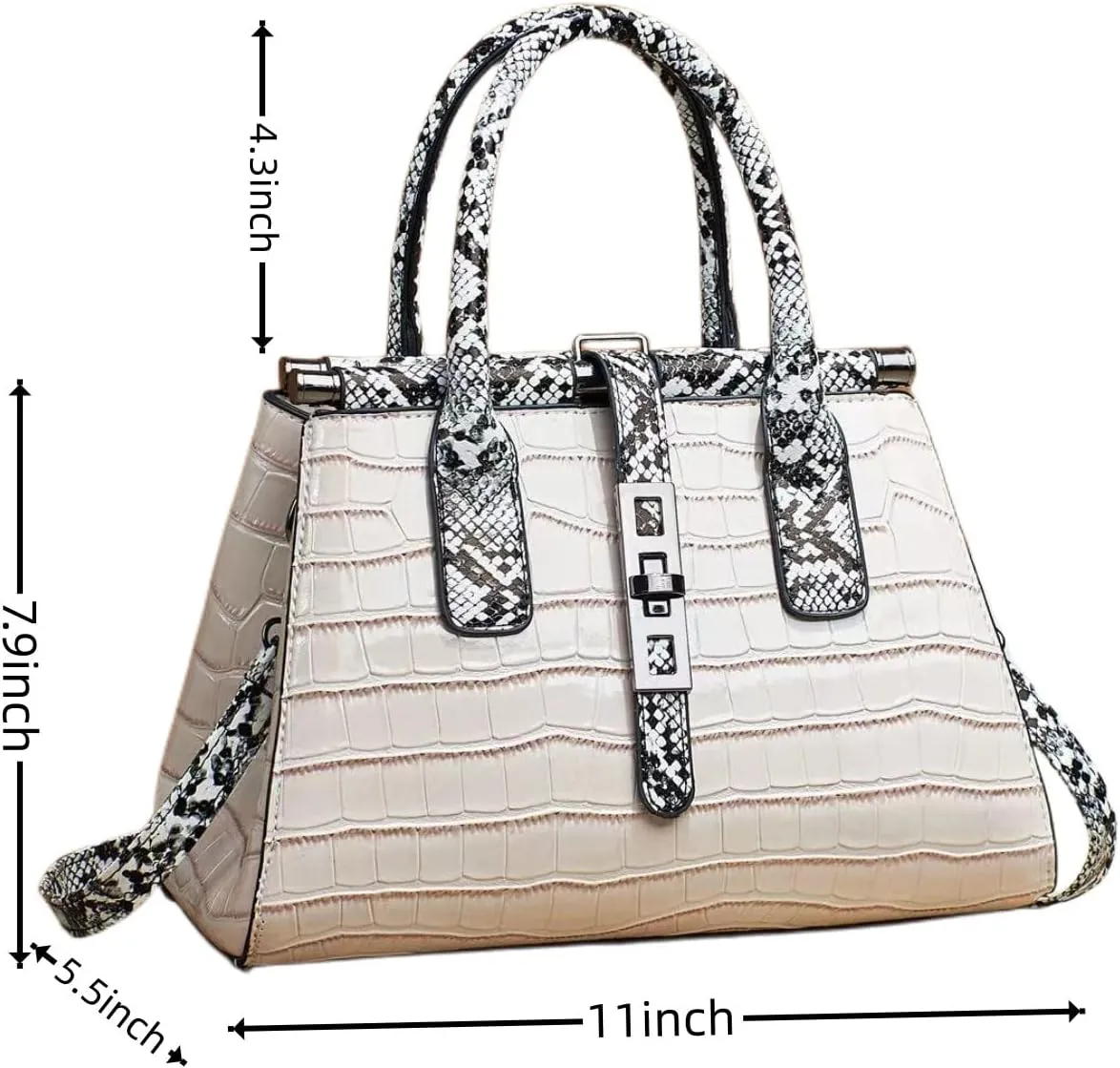 Women Patent Faux Leather Satchel Handbag Crocodile Tote Purse Snakeskin Handle Shoulder Bag,Gift for Wife/Mom