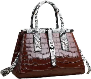 Women Patent Faux Leather Satchel Handbag Crocodile Tote Purse Snakeskin Handle Shoulder Bag,Gift for Wife/Mom