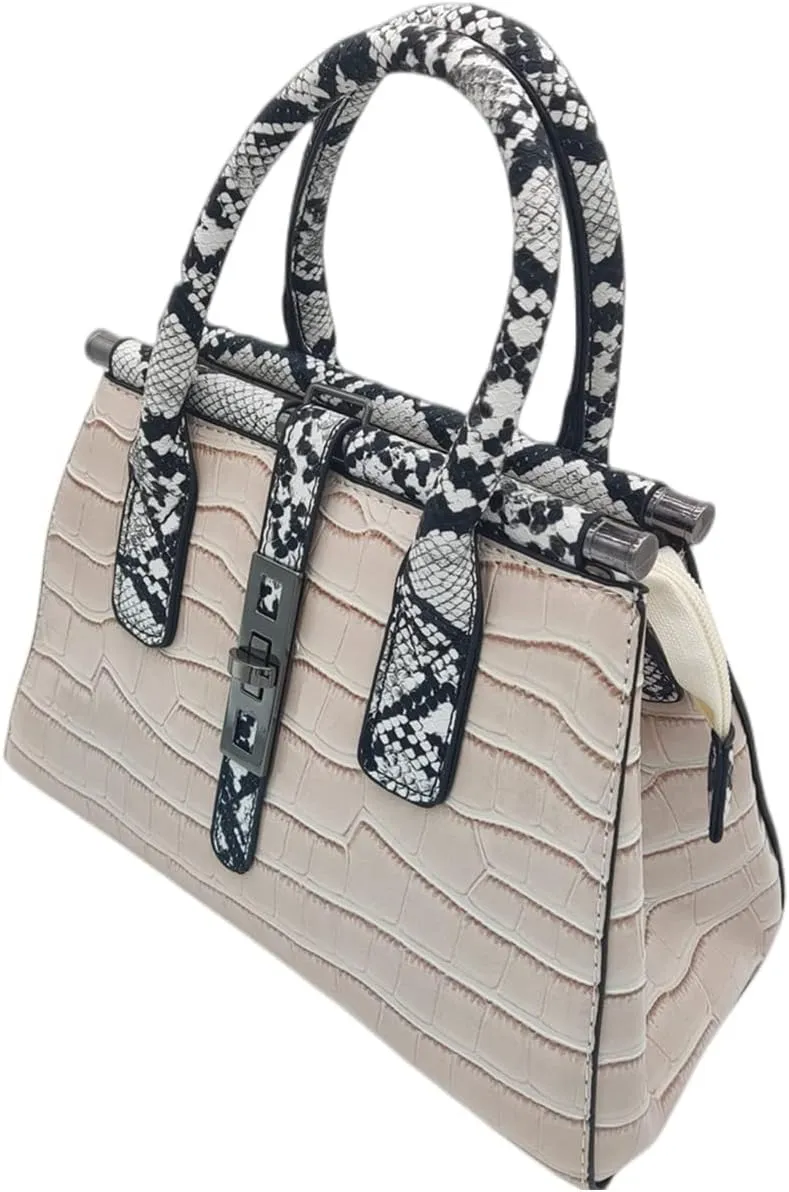 Women Patent Faux Leather Satchel Handbag Crocodile Tote Purse Snakeskin Handle Shoulder Bag,Gift for Wife/Mom