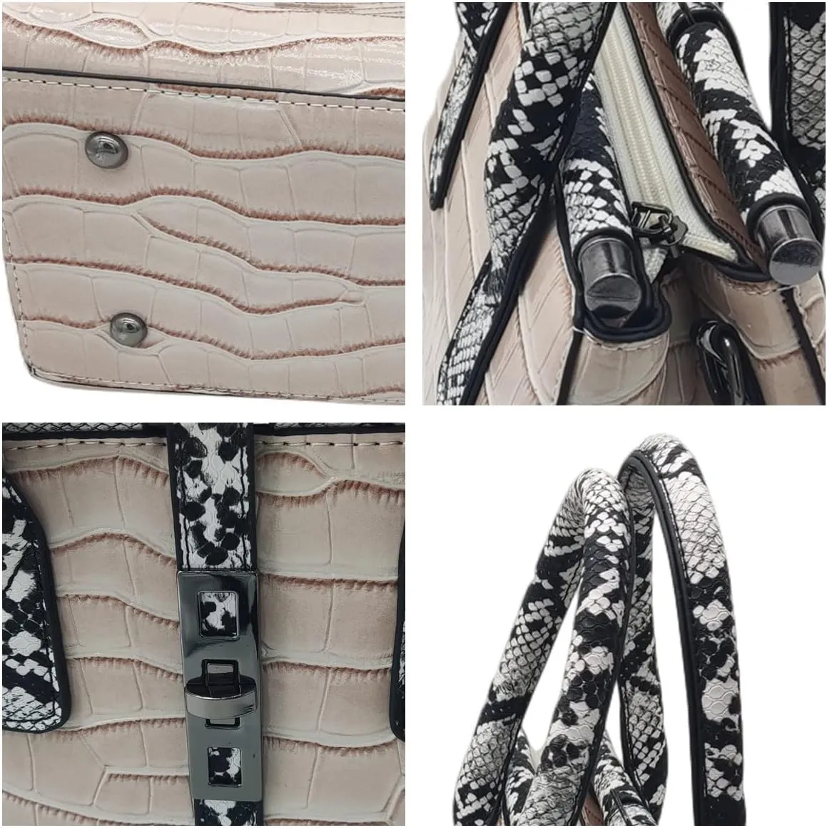 Women Patent Faux Leather Satchel Handbag Crocodile Tote Purse Snakeskin Handle Shoulder Bag,Gift for Wife/Mom
