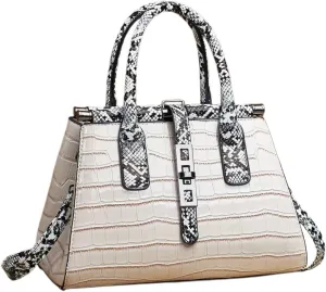 Women Patent Faux Leather Satchel Handbag Crocodile Tote Purse Snakeskin Handle Shoulder Bag,Gift for Wife/Mom