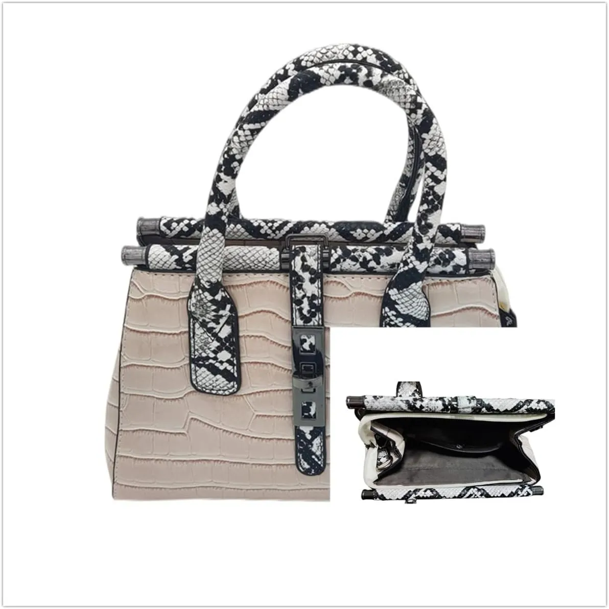Women Patent Faux Leather Satchel Handbag Crocodile Tote Purse Snakeskin Handle Shoulder Bag,Gift for Wife/Mom