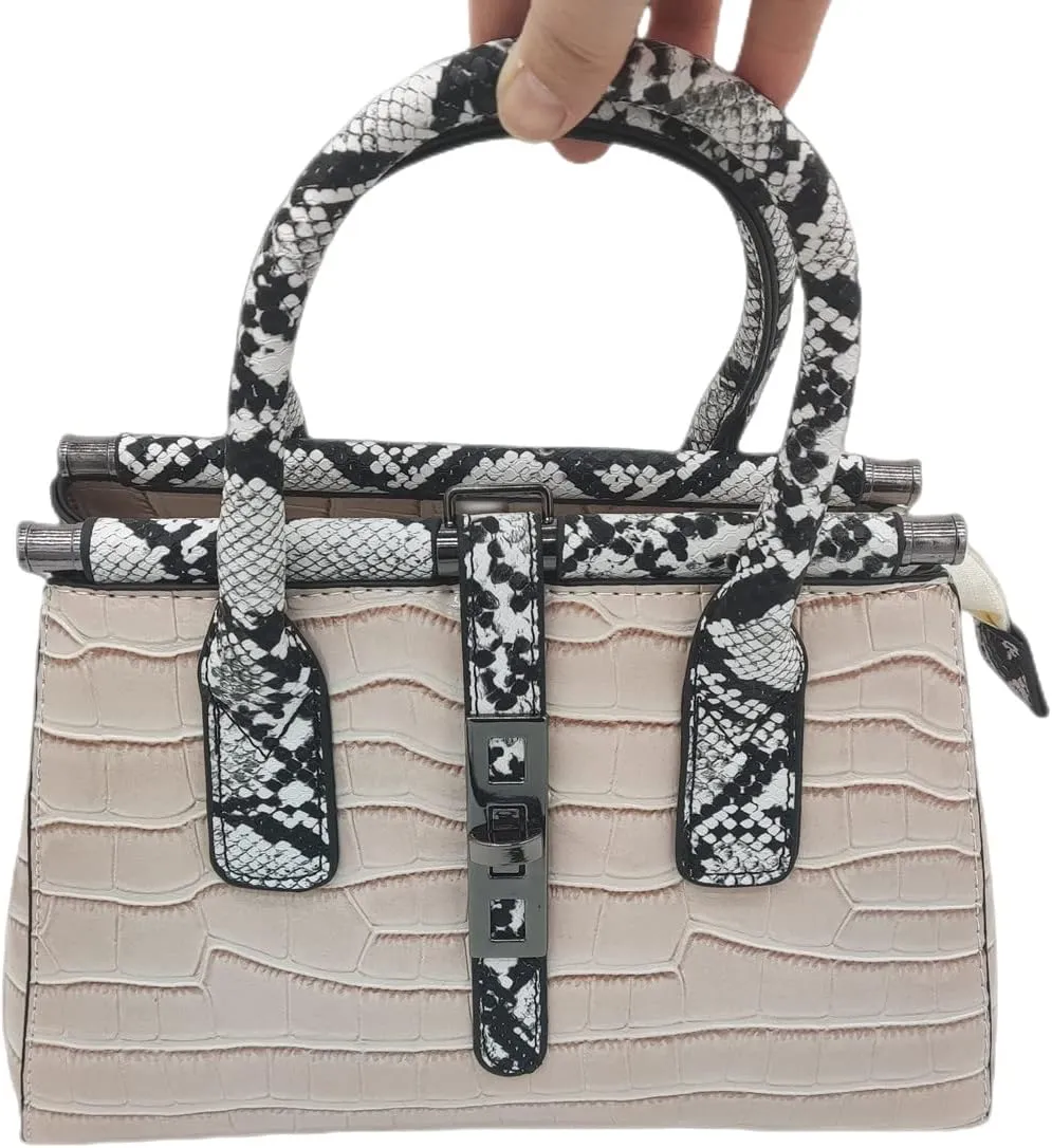 Women Patent Faux Leather Satchel Handbag Crocodile Tote Purse Snakeskin Handle Shoulder Bag,Gift for Wife/Mom