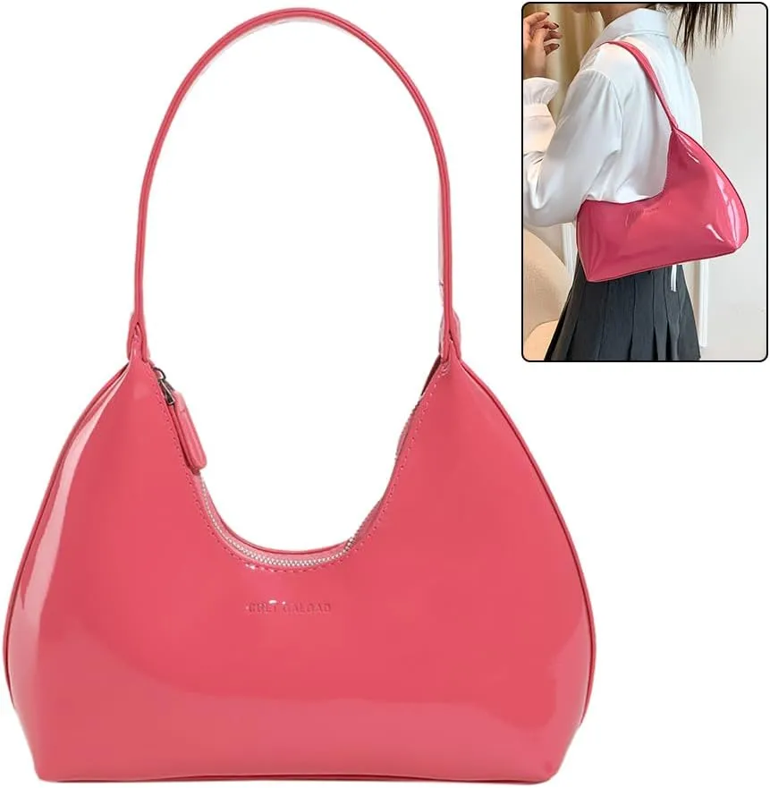 Women Patent Leather Tote Bag Versatile Crescent Bag Casual Fashion Shoulder Bag Satchel Hobo Bag Girl Shopper Pur