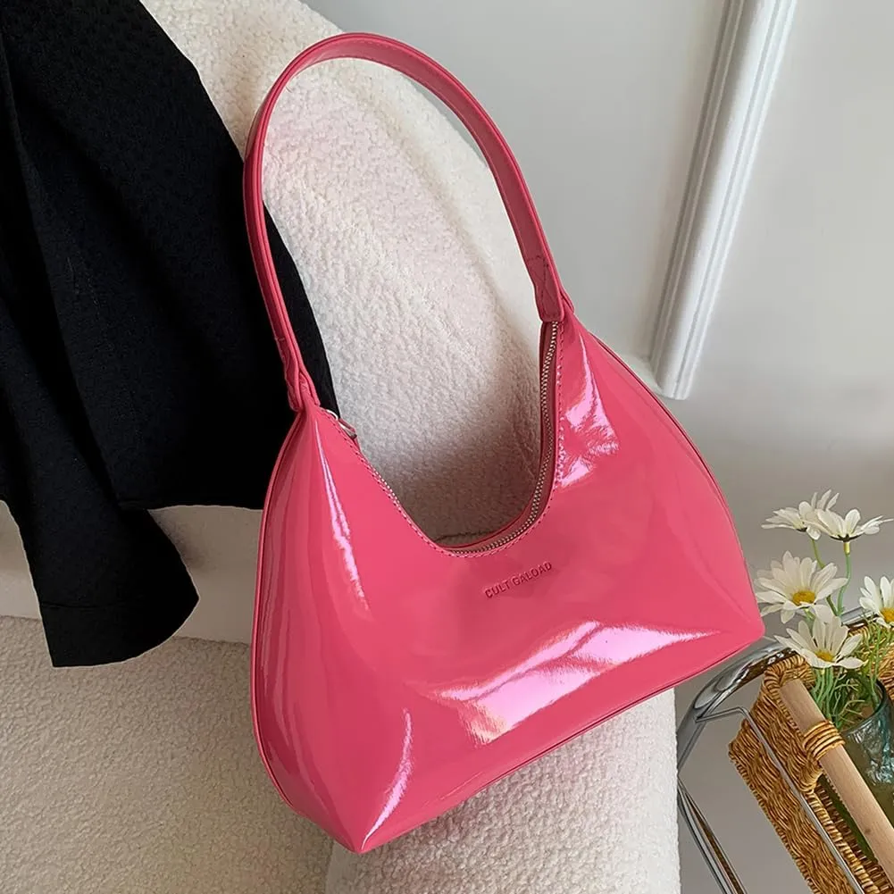 Women Patent Leather Tote Bag Versatile Crescent Bag Casual Fashion Shoulder Bag Satchel Hobo Bag Girl Shopper Pur