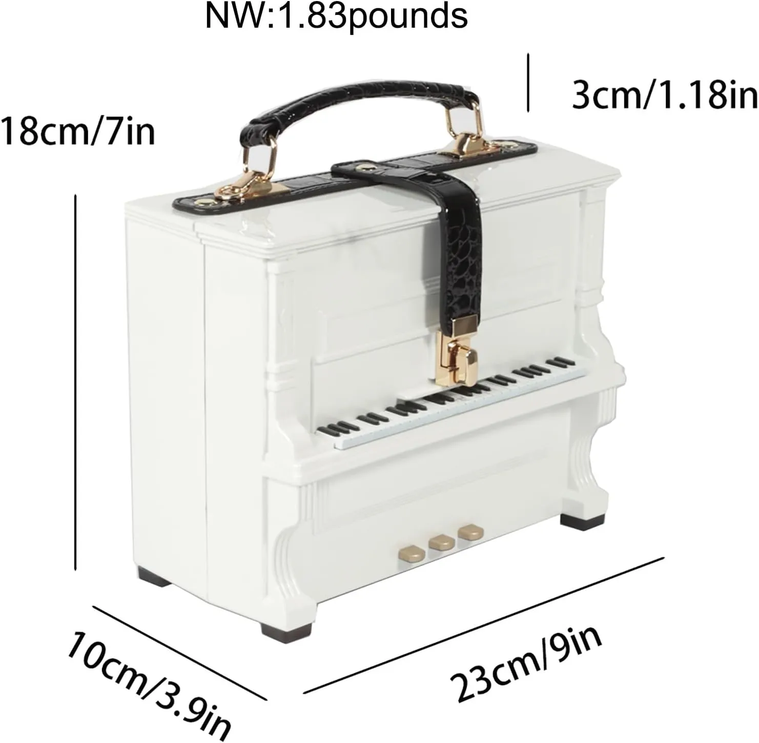 Women Piano Shaped Crossbody Shoulder Bag Handbag Acrylic Unique Novelty Piano Purse