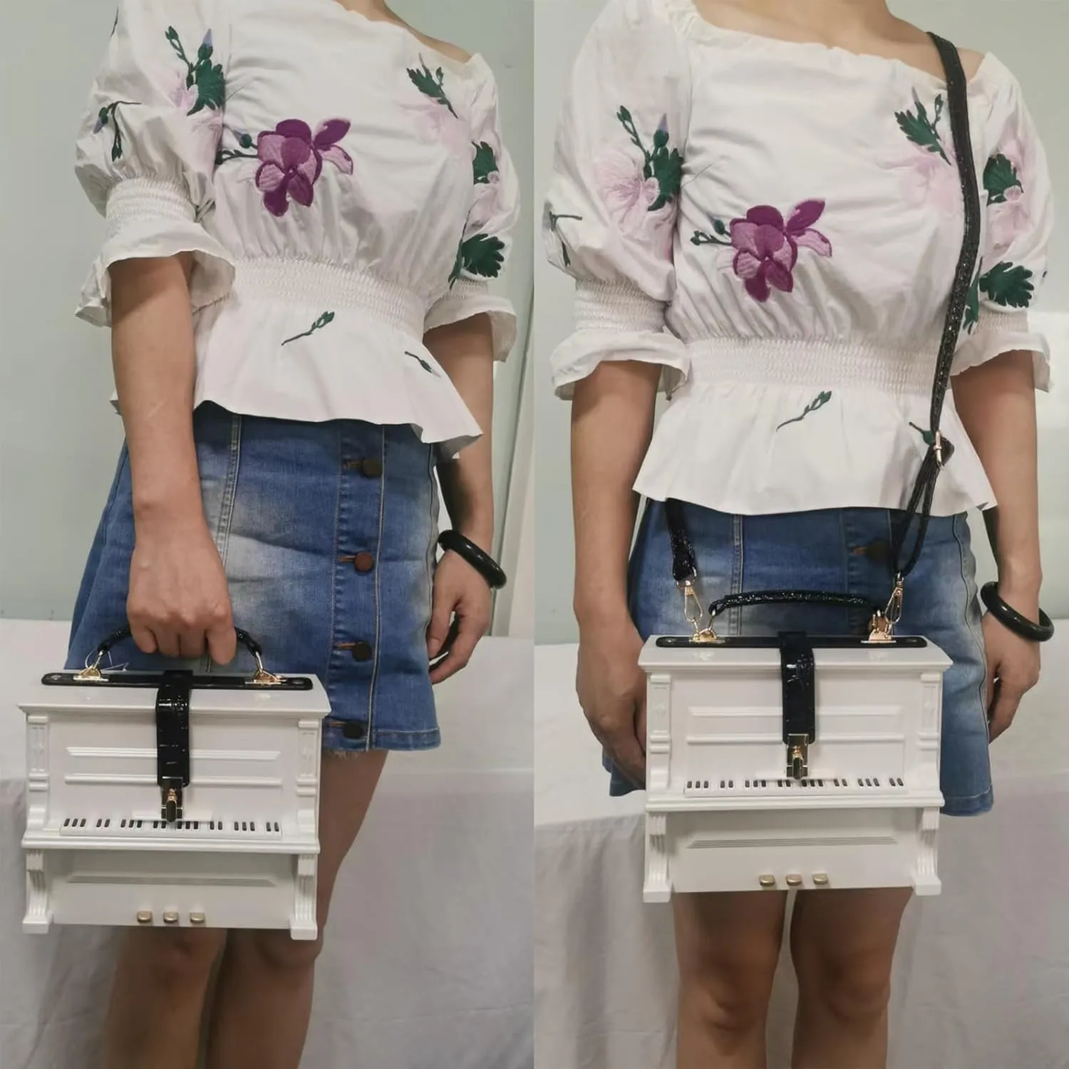 Women Piano Shaped Crossbody Shoulder Bag Handbag Acrylic Unique Novelty Piano Purse