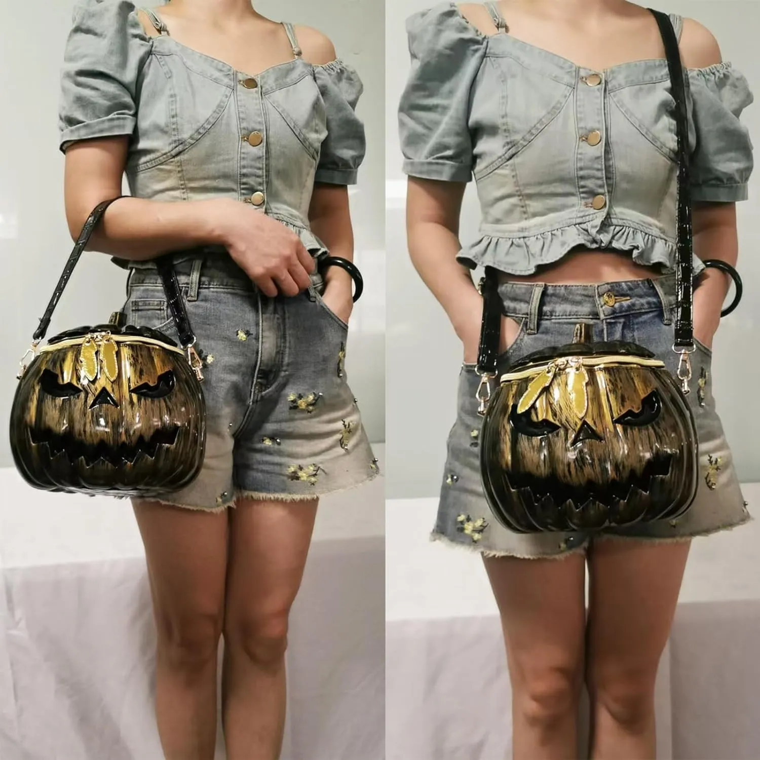 Women Pumpkin Shaped Crossbody Shoulder Bag Unique Weird PVC Handbag Novelty Halloween Pumpkin Purse