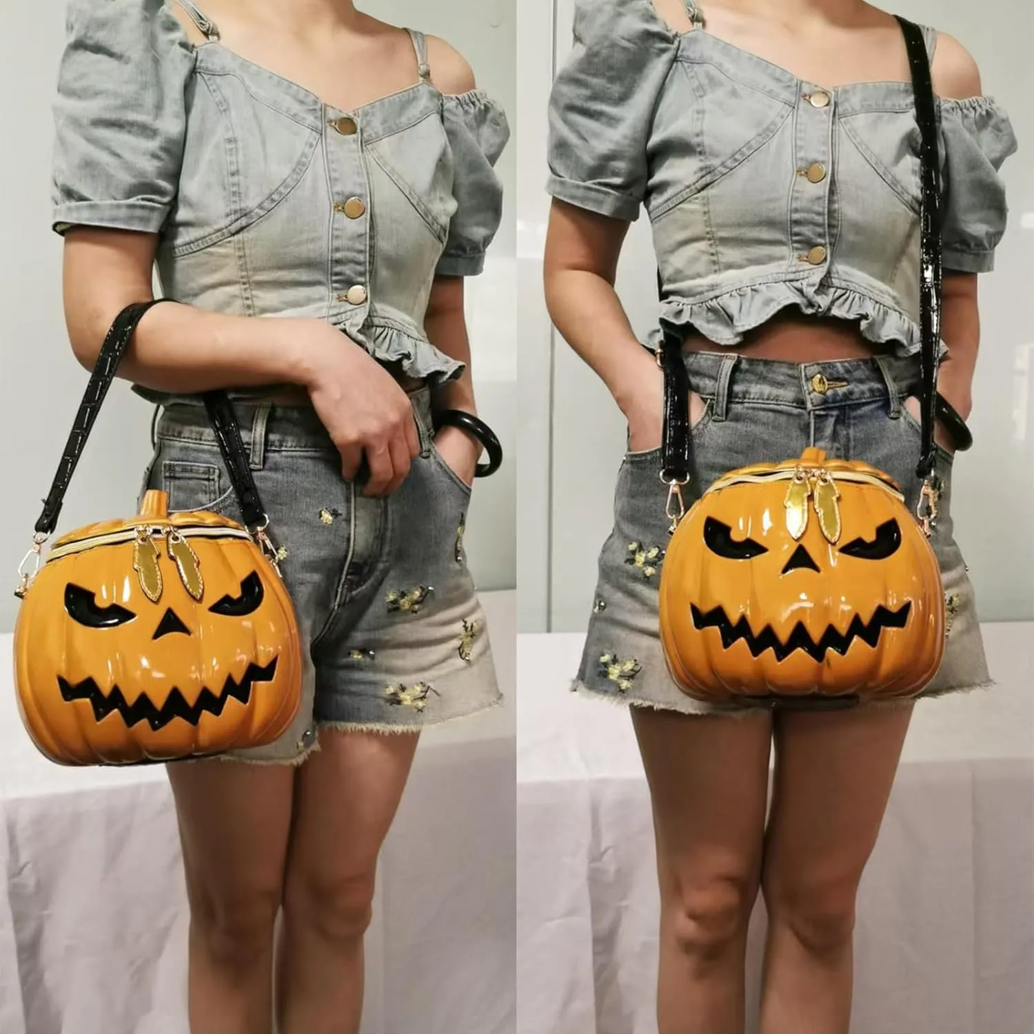 Women Pumpkin Shaped Crossbody Shoulder Bag Unique Weird PVC Handbag Novelty Halloween Pumpkin Purse