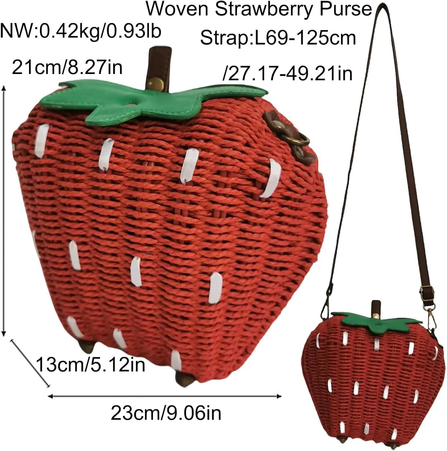 Women Strawberry Shaped Handbag Crossbody Shoulder Bag PU Leather Unique Novelty Strawberry Purse