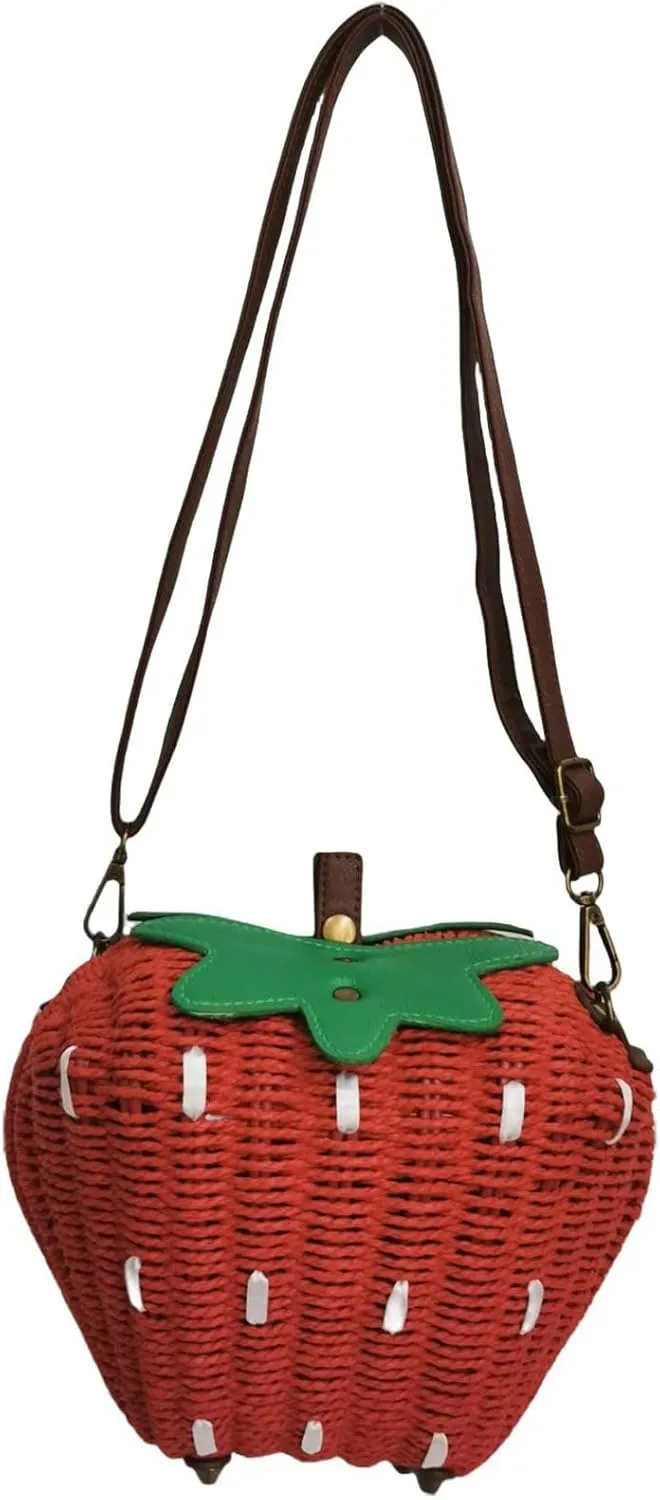 Women Strawberry Shaped Handbag Crossbody Shoulder Bag PU Leather Unique Novelty Strawberry Purse