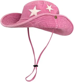 Women Vintage Star Western Denim Hat Lady Summer Sunshade Mountaineering Hat Outdoor Camping Fisherman Hat