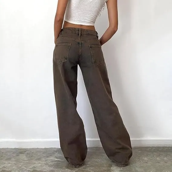 Women Y2K Low Rise Baggy Jeans Wide Leg Loose Fit Boyfriend Straight Leg Trendy Stretch Denim Pants Streetwear