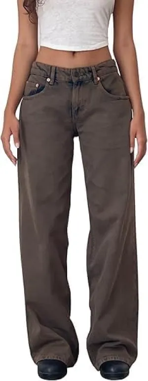 Women Y2K Low Rise Baggy Jeans Wide Leg Loose Fit Boyfriend Straight Leg Trendy Stretch Denim Pants Streetwear