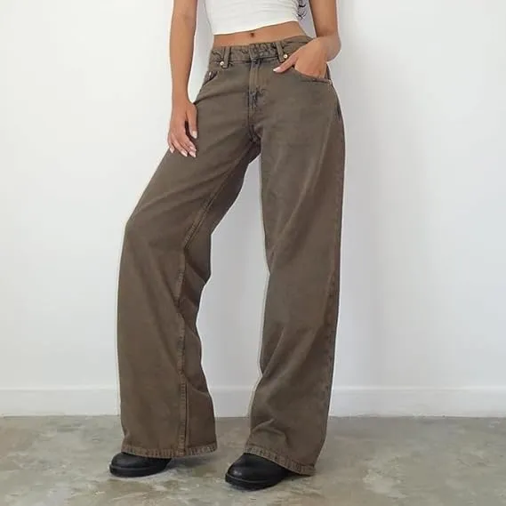 Women Y2K Low Rise Baggy Jeans Wide Leg Loose Fit Boyfriend Straight Leg Trendy Stretch Denim Pants Streetwear