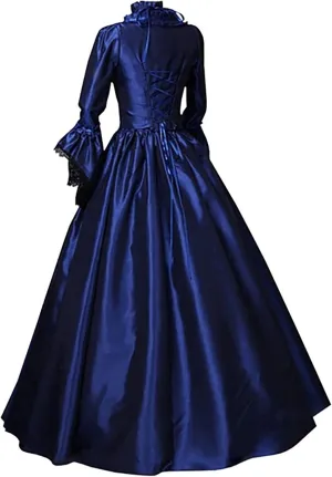 Womens Court Dress Vintage Stylish Medieval Lace-Up Print Wide Princess Dresses Plus Size Renaissance Halloween Dress