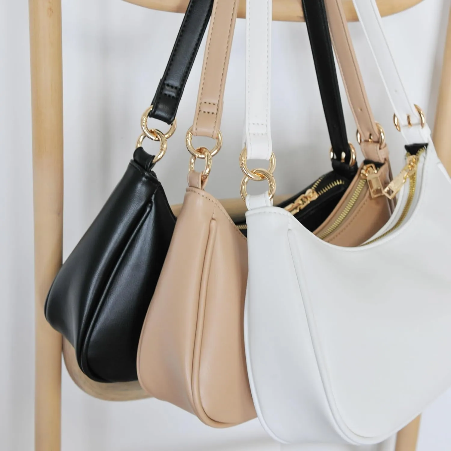 Women's Crescent Shoulder Bag Vegan Leather Chain Cross body bag Convertible Handbag